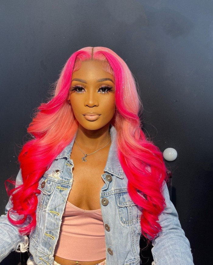 Human Virgin Hair Pre Plucked Ombre 13x4 Lace Front Wig And Full Lace Wig And Pink Wig For Black Woman Free Shipping (YM0317)