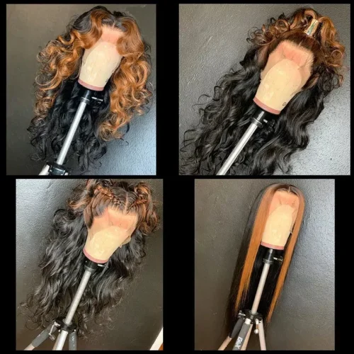 Virgin Hair Pre Plucked Ombre 13x4 Tranaparent Lace Front Wig And Full Lace Wig For Black Woman Free Shipping (YM0259)