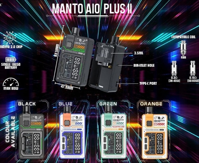 Rincoe Manto AIO Plus II 2 Kit -18650電池