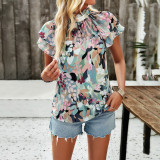 Ruffle Mock Neck Chic Tops