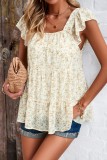 Chic Square Neck Floral Print Chiffon Tops