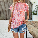 Ruffle Mock Neck Chic Tops