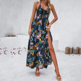 V-Neck Print Halter Sexy Dress