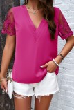 Chic Lace Short Sleeve V neck Tops
