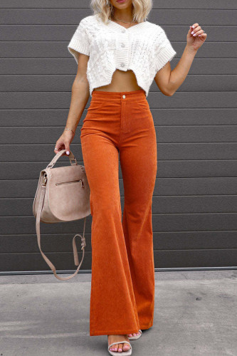 High Waisted Corduroy Slim Fit Micro Flared Pants
