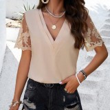 Chic Lace Short Sleeve V neck Tops