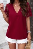 Chic Lace Short Sleeve V neck Tops