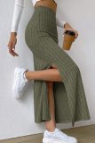 Ribbed Knit Slit Skirt Dress