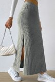Ribbed Knit Slit Skirt Dress