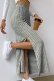 Ribbed Knit Slit Skirt Dress