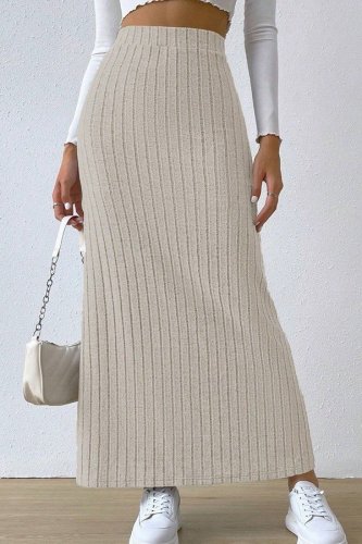 Ribbed Knit Slit Skirt Dress