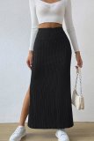 Ribbed Knit Slit Skirt Dress