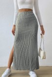 Ribbed Knit Slit Skirt Dress