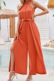 Halter Waist Tie Wide Leg Jumpsuits