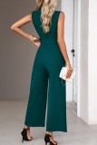 Chic V Neck Tie Waist Wide Leg Jumpsuits