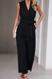 Chic V Neck Tie Waist Wide Leg Jumpsuits