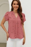 V neck Petal Sleeve Print Shirts