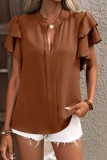 V neck Ruffle Sleeve Tops