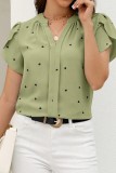 V neck Petal Sleeve Print Shirts