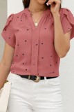 V neck Petal Sleeve Print Shirts