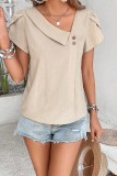 Button Detal Puff Sleeve V neck Tops