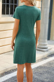Round Necked Pleated Slim Fit Short Sleeved Dress