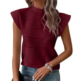 Textured Wave Button Short Sleeved Top