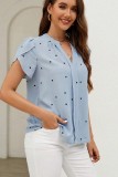 V neck Petal Sleeve Print Shirts