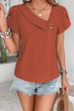 Button Detal Puff Sleeve V neck Tops