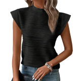 Textured Wave Button Short Sleeved Top