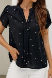 V neck Petal Sleeve Print Shirts