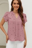 V neck Petal Sleeve Print Shirts