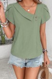 Button Detal Puff Sleeve V neck Tops