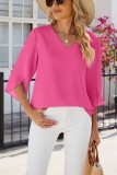 Flowy Sleeve V neck Solid Chiffon Shirts