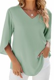 Flowy Sleeve V neck Solid Chiffon Shirts