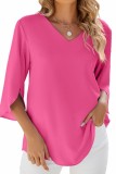 Flowy Sleeve V neck Solid Chiffon Shirts