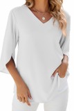 Flowy Sleeve V neck Solid Chiffon Shirts