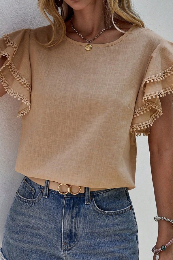 Ruffle Bat Sleeve Casual Tops