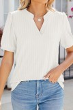 Solid V neck Ribbed Loose Fit Short Sleeve Tops