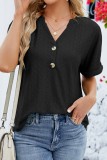 Solid Casual Loose Fit V neck Shorts Sleeve Tops