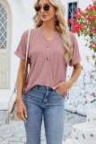 Solid Casual Loose Fit V neck Shorts Sleeve Tops