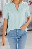 Solid V neck Ribbed Loose Fit Short Sleeve Tops