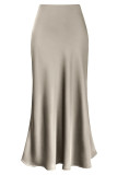 Summer Silk Draped High Waisted Fishtail Skirt