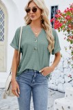 Solid Casual Loose Fit V neck Shorts Sleeve Tops