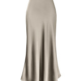 Summer Silk Draped High Waisted Fishtail Skirt