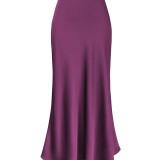 Summer Silk Draped High Waisted Fishtail Skirt