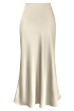 Summer Silk Draped High Waisted Fishtail Skirt