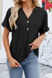 Solid Casual Loose Fit V neck Shorts Sleeve Tops