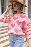 Light Pink Valentines Day Heart Jacquard Knit Sweater
