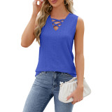 Solid Color Jacquard V-Neck Strap Vest For Women
